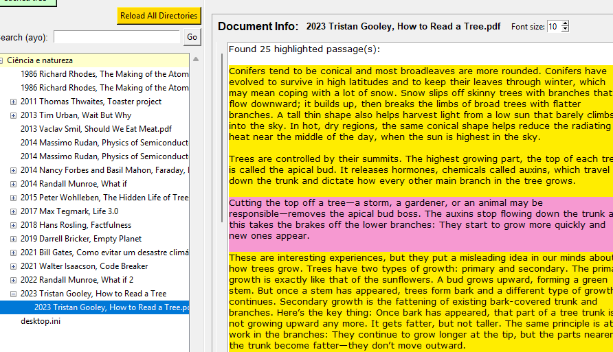 Visualização de trechos realçados