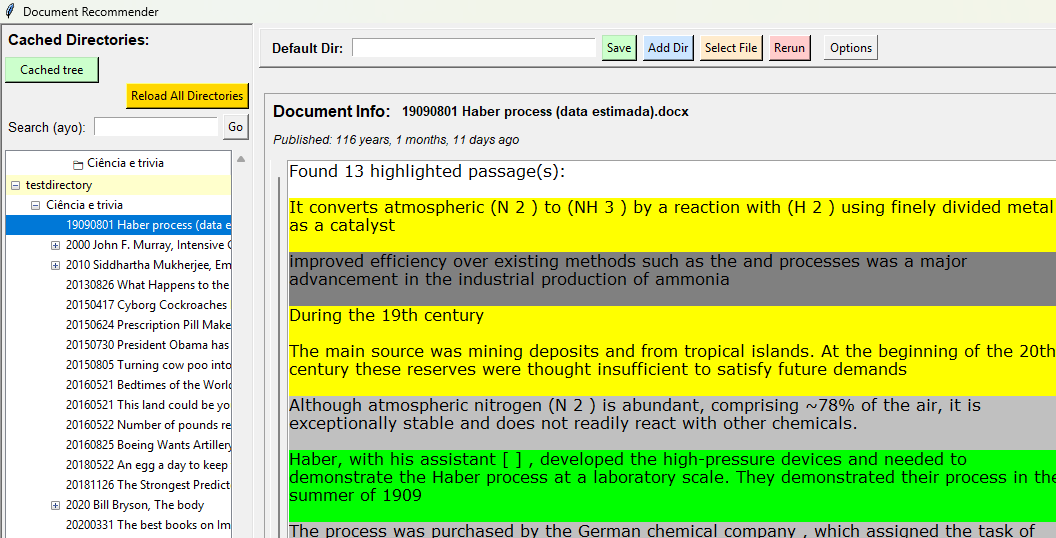 Bloco shows the highlighted quotes of each document, then shows its first 500 words