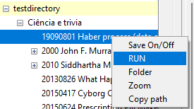 Functionalities of bloco from the tree. RUN shows similar files.