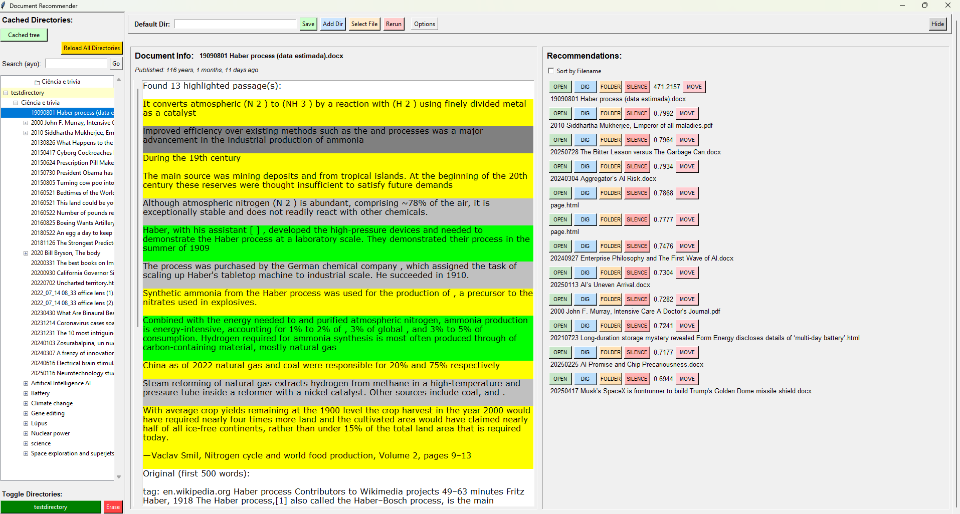 Recommended files are sorted by their similarity score by default, but the user can also sort by filename, which is a proxy for date
